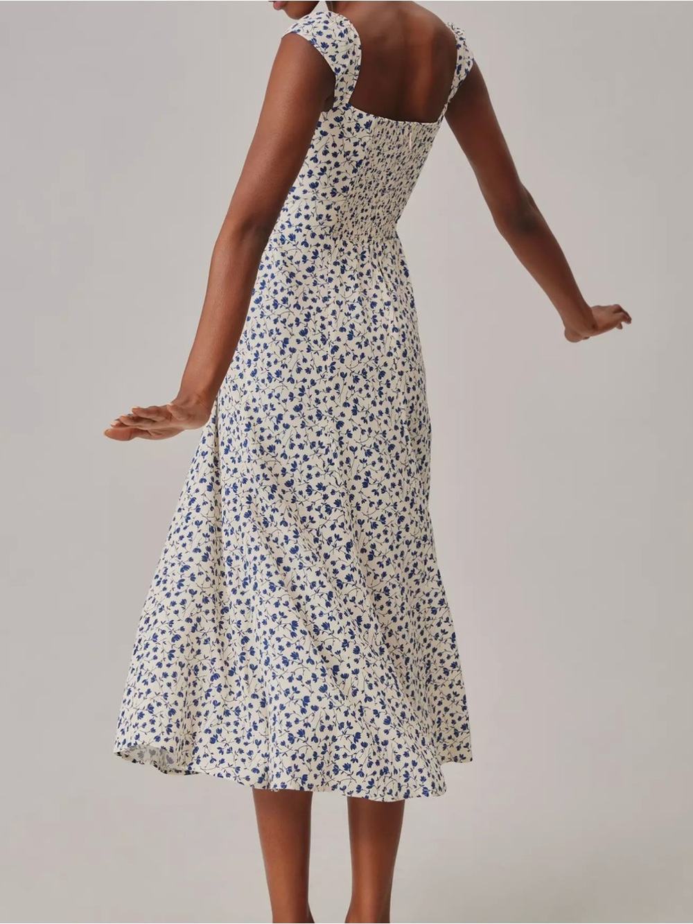 Reformation Bryson Midi Dress Sz 2 White Blue Floral Mykonos Sweetheart - Picture 6 of 14